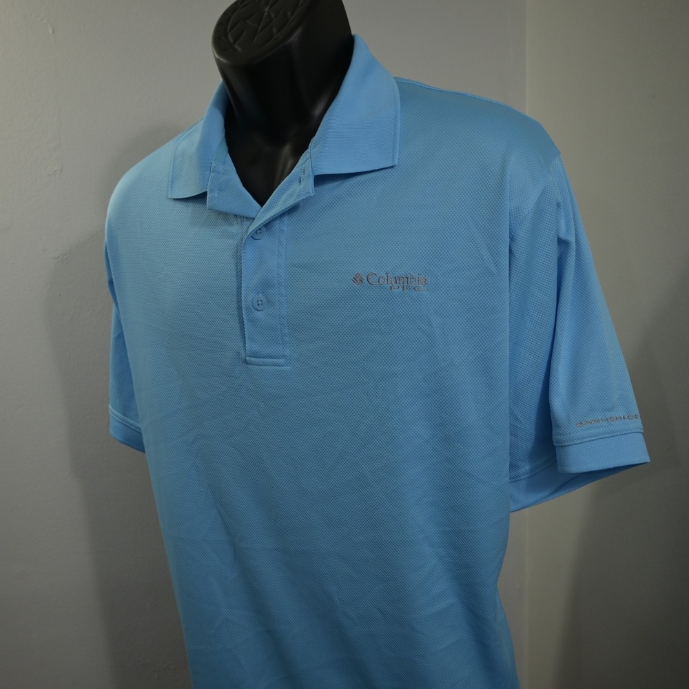 Columbia PFG Golf Polo Mens XXL Light Blue Omni-Shade Vented Short Sleeve